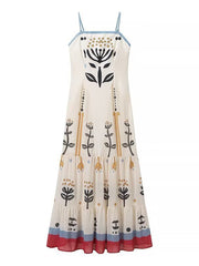 Derpai Langes Ethno-Kleid mit Rüschen und feinen Trägern – für Ball und Strand