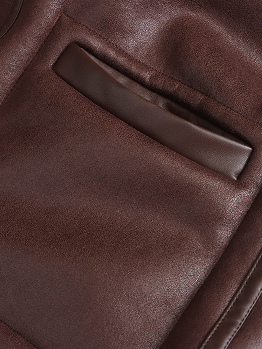 Derpai Fliegerjacke aus Kunstleder wendbar Knopfleiste Damen
