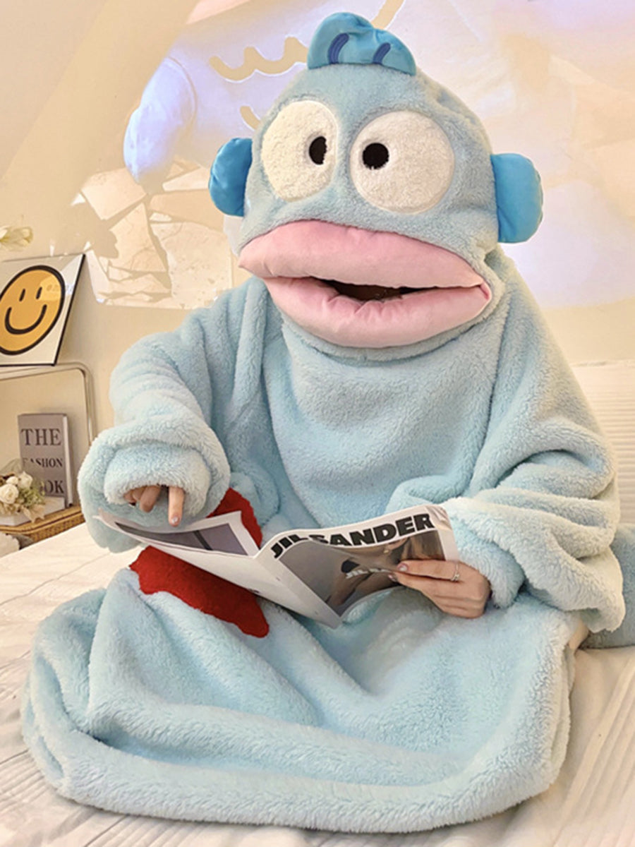 Derpai Tier-Pyjama für Erwachsene Fisch Blau oversized