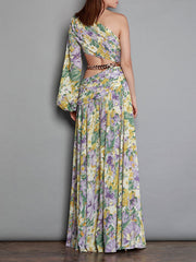 Derpai Langes Maxikleid mit Blumenprint & One-Shoulder-Träger