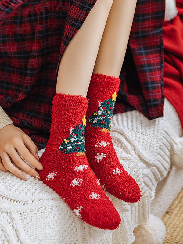 Derpai 4 Paar weiche Weihnachtssocken aus Fleece