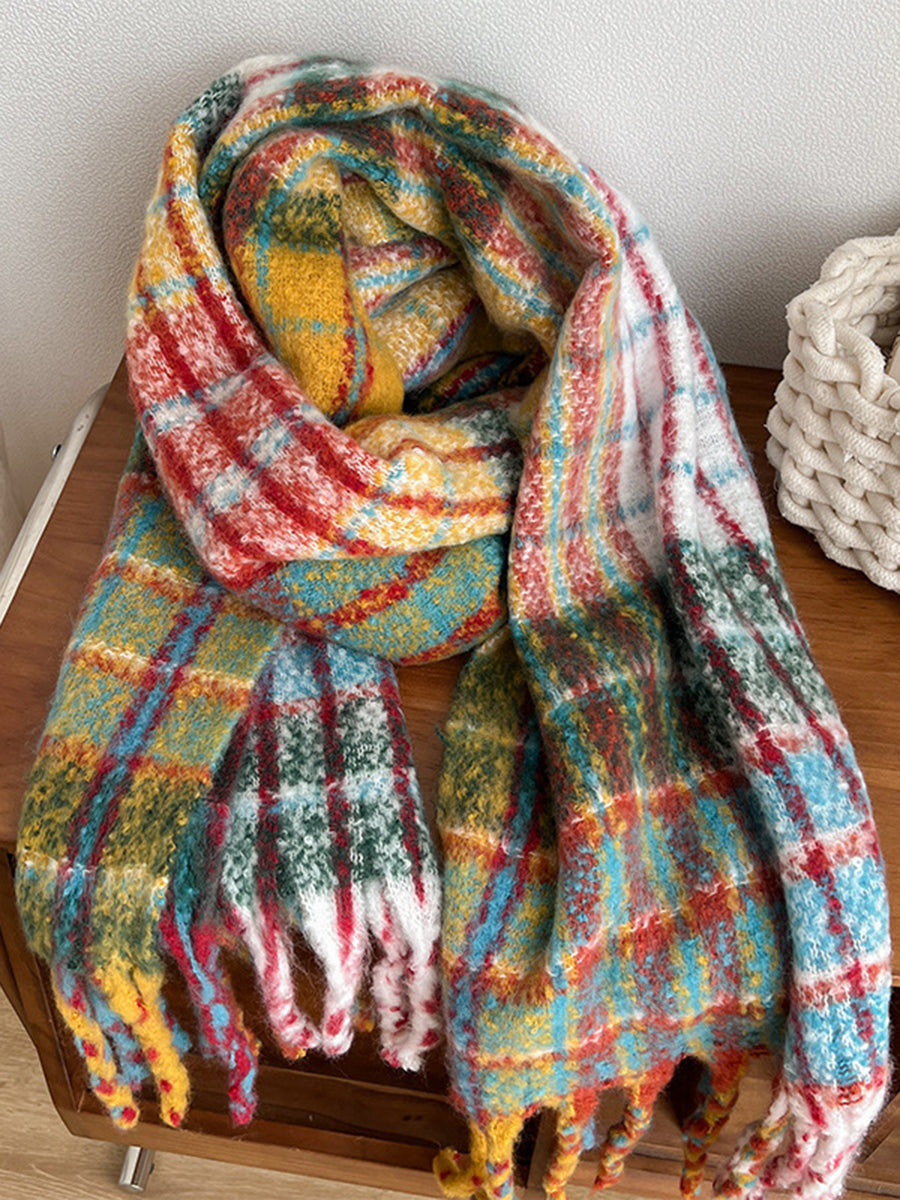 Derpai Karierter Schal mit Fransen Vintage