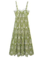 Derpai Langes Abendkleid mit Paisley-Stickerei Grün ärmellos feine Träger – für Ball & Strand