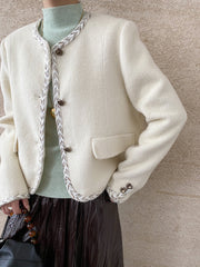 Derpai Wolljacke mit kontrastierendem Besatz und Taschen Damen
