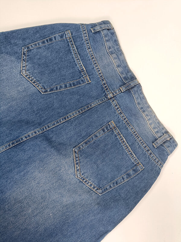 Derpai Langer Jeansrock mit hoher Taille Taschen und Knöpfen – Modischer Damenrock