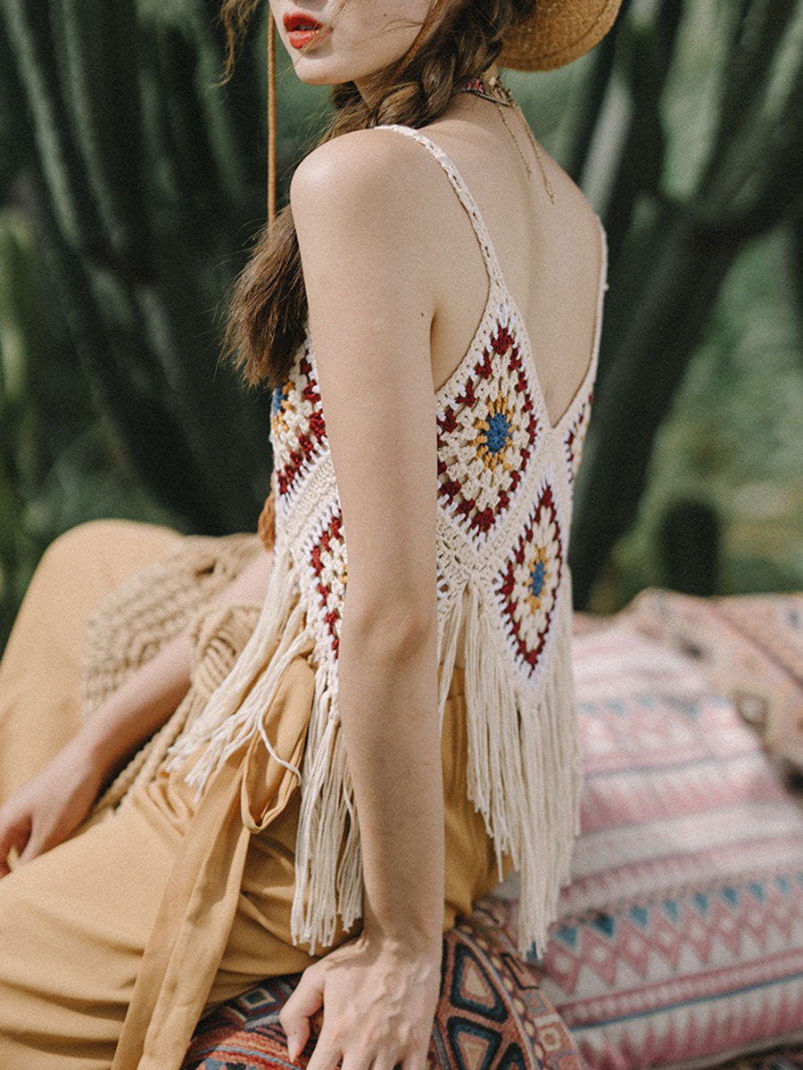 Derpai Boho-Crochet-Top mit dekorativen Fransen – für Urlaub & Strand