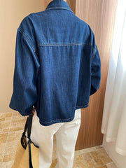 Derpai Jeansjacke in Blau mit Knopfleiste und Taschen Hemdkragen Damenmode