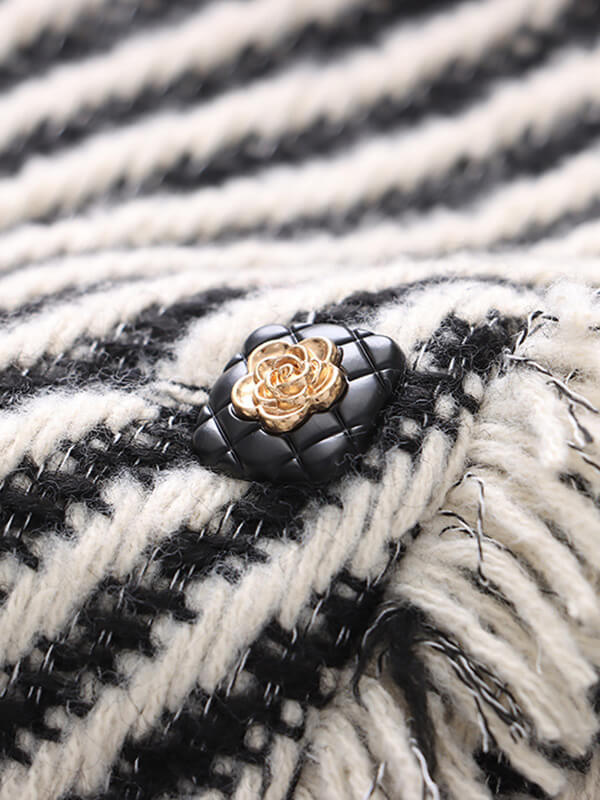 Derpai Kurze Tweedjacke mit Fransen Streifen und Taschen Damen elegant