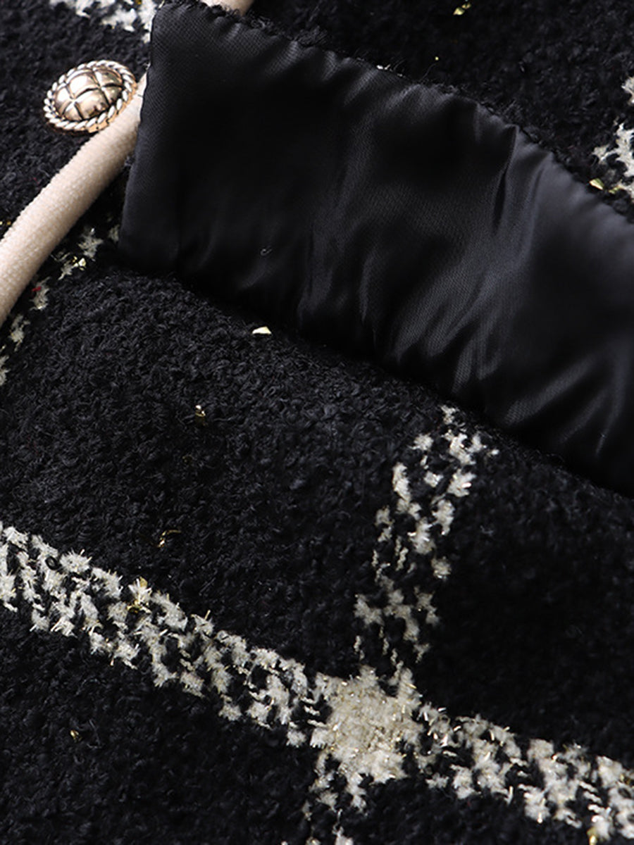 Derpai Tweedjacke mit Steppfutter Karomuster doppelreihige Knopfleiste Damen