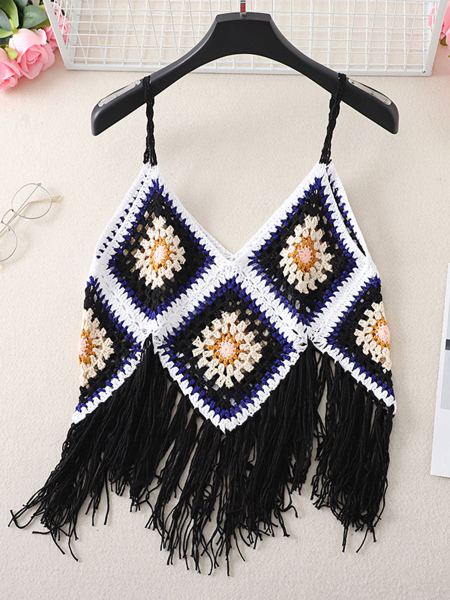 Derpai Boho-Crochet-Top mit dekorativen Fransen – für Urlaub & Strand