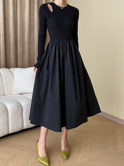 Derpai Schwarzes langes Kleid im Trapezstil mit Cut-Outs & langen Ärmeln