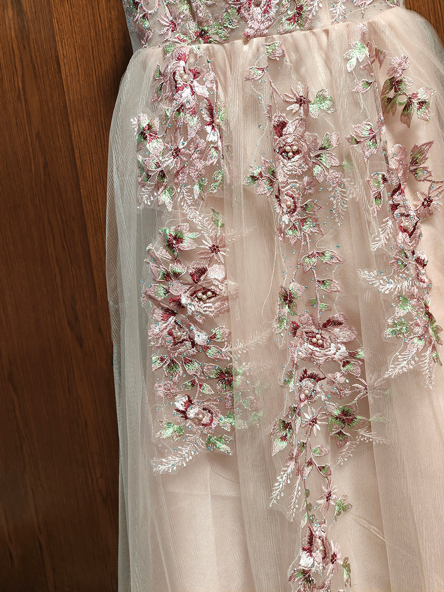 Derpai Besticktes elegantes rosa Abendkleid Maxi – für Hochzeit