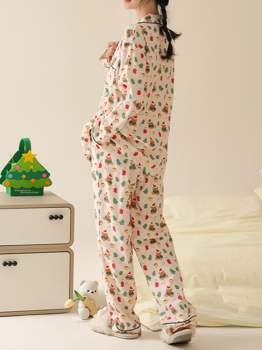 Derpai Weihnachts-Pyjama-Set mit Bärenmotiv Damen