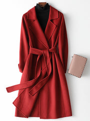 Derpai Langer Oversized-Wollmantel mit Gürtel und Taschen Damen