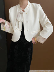 Derpai Elegante Jacke mit chinesischen Knöpfen Stehkragen und Taschen