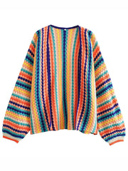 Derpai Strickjacke mit Regenbogenstreifen Damen locker casual