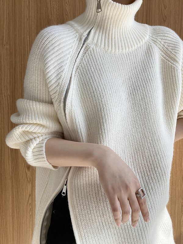 Derpai Damenpulli mit Stehkragen & Reißverschluss – modischer Stil