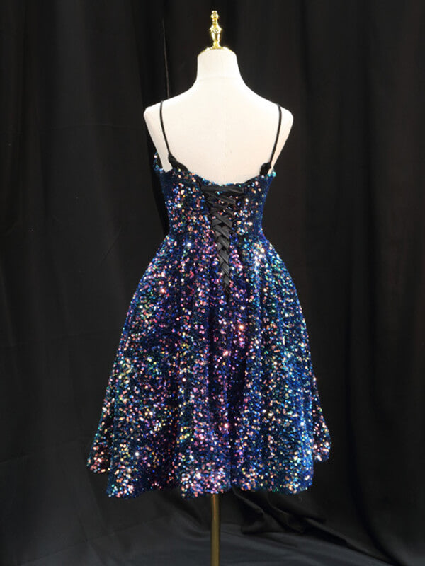 Derpai Midilanges Glitzer-Abendkleid mit feinen Trägern