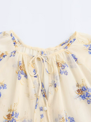 Derpai Weite Bluse aus Chiffon Blumenprint Spaghettiträger