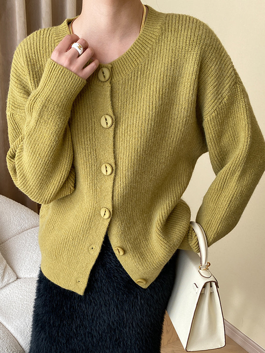 Derpai Cardigan mit Knopfleiste und Rundhalsausschnitt Damen casual