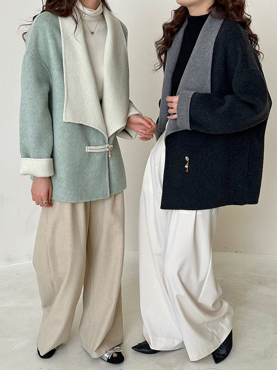 Derpai Wollmantel mit Farbblock-Design Damen modisch