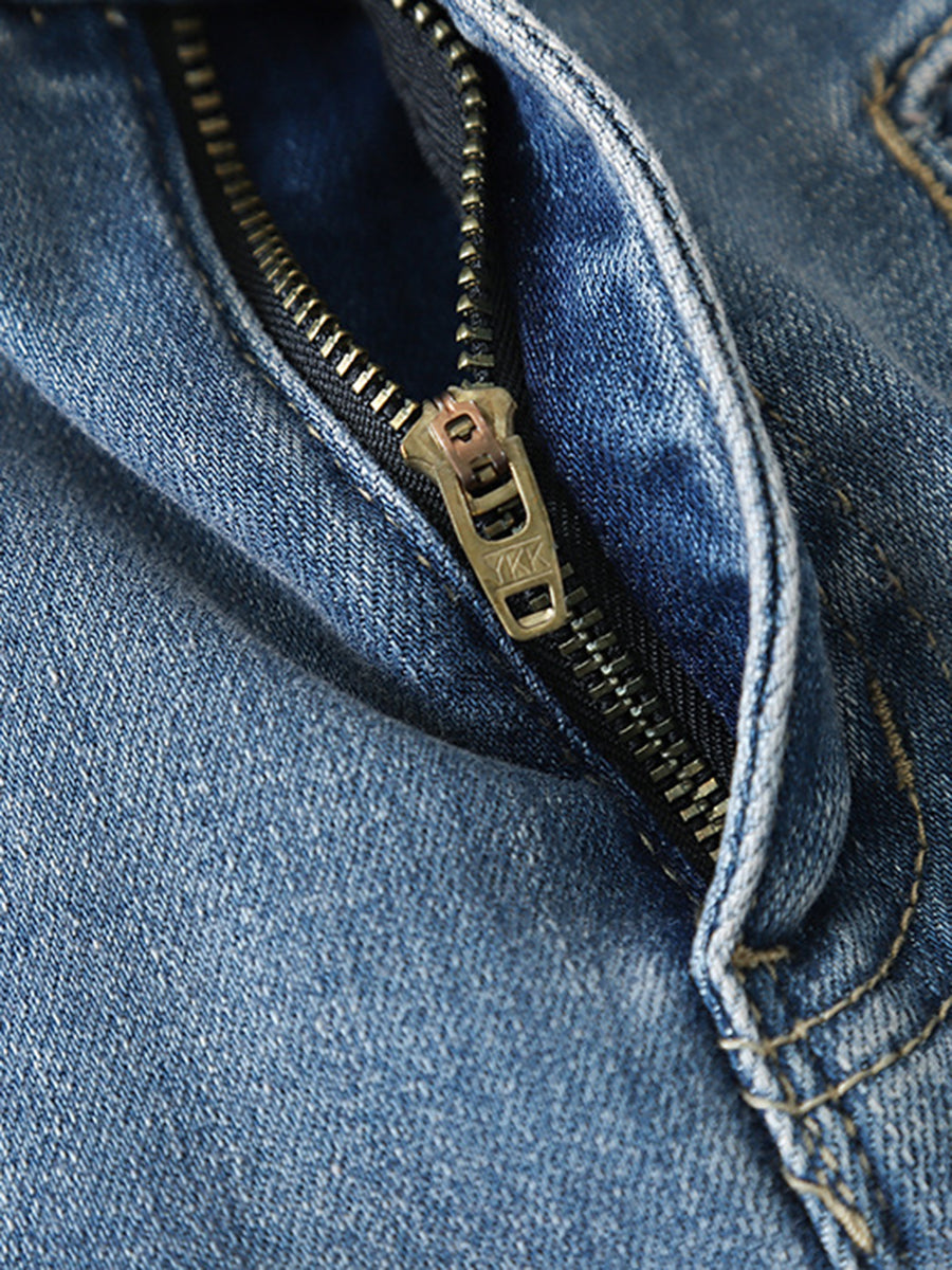 Derpai Schlagjeans mit Taschen und Reißverschluss Damen modisch