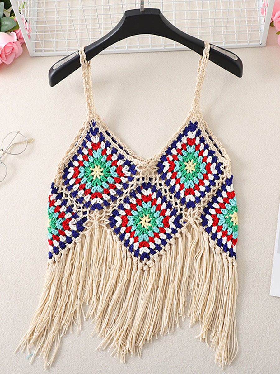 Derpai Boho-Crochet-Top mit dekorativen Fransen – für Urlaub & Strand
