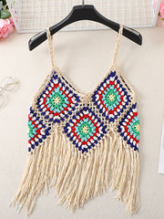 Derpai Boho-Crochet-Top mit dekorativen Fransen – für Urlaub & Strand