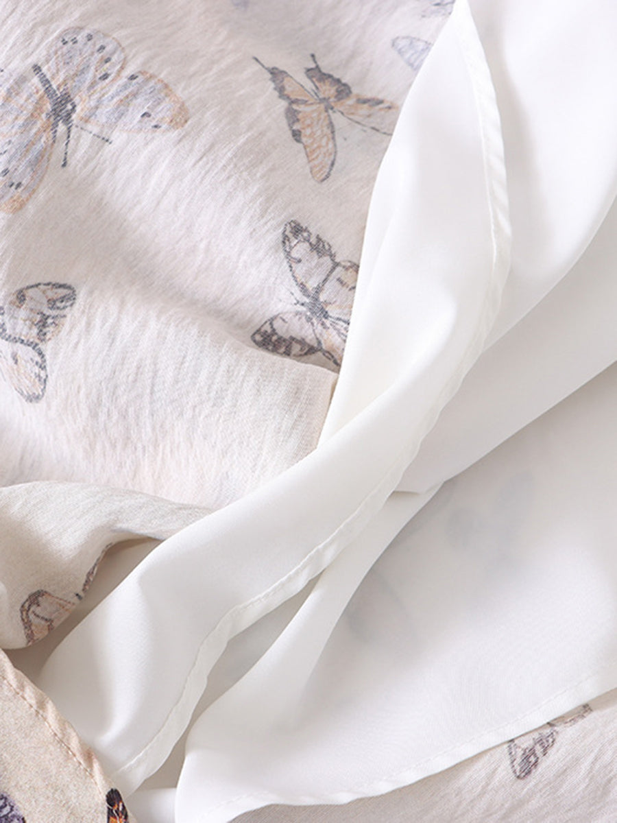 Derpai Langes Kleid mit Schmetterlingsdruck und feinen Trägern