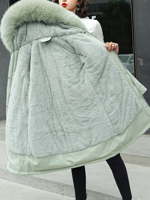 Derpai Lange Parka mit Fleece-Futter Taschen und Kapuze Damen Winter
