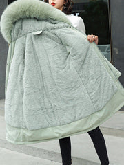 Derpai Lange Parka mit Fleece-Futter Taschen und Kapuze Damen Winter