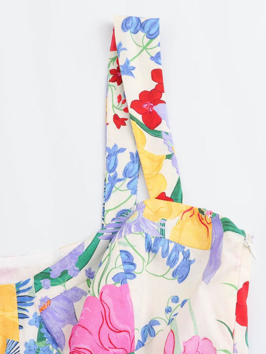 Derpai A-Linien-Strandkleid mit Blumenprint und Trägern