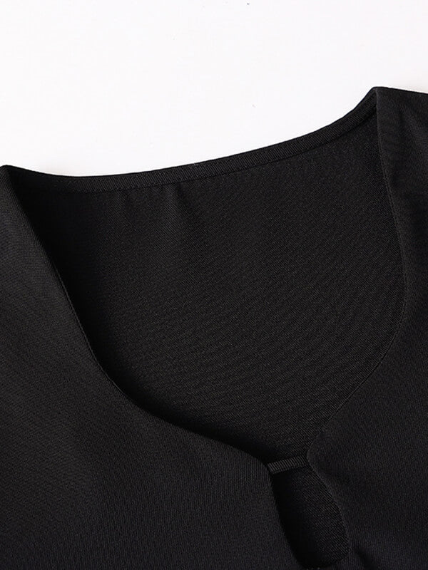Derpai Modisches Damenoberteil mit Puffärmeln in Colorblock-Design & Knopfdetails