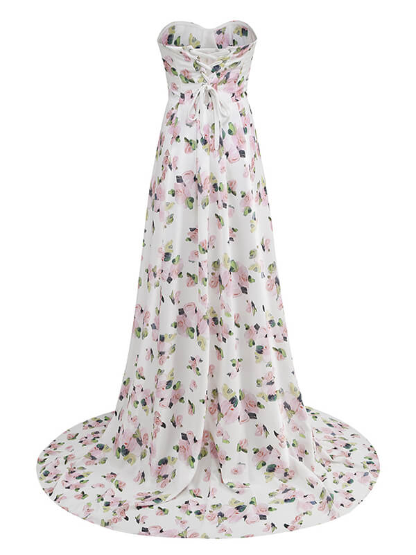 Derpai Bustier-Maxi-Abendkleid mit Blumenprint & Schlitz – für Hochzeit