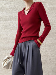 Derpai Figurbetonter Strickpullover mit Polokragen Damen