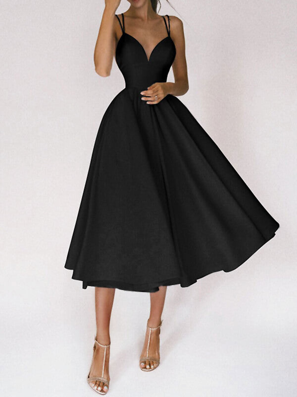 Derpai Midikleid im A-Linien-Schnitt mit feinen Trägern elegant – für Cocktail