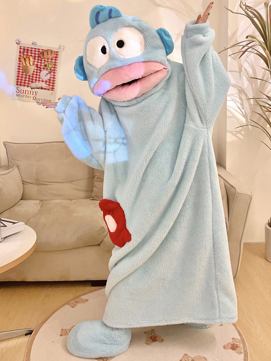 Derpai Tier-Pyjama für Erwachsene Fisch Blau oversized