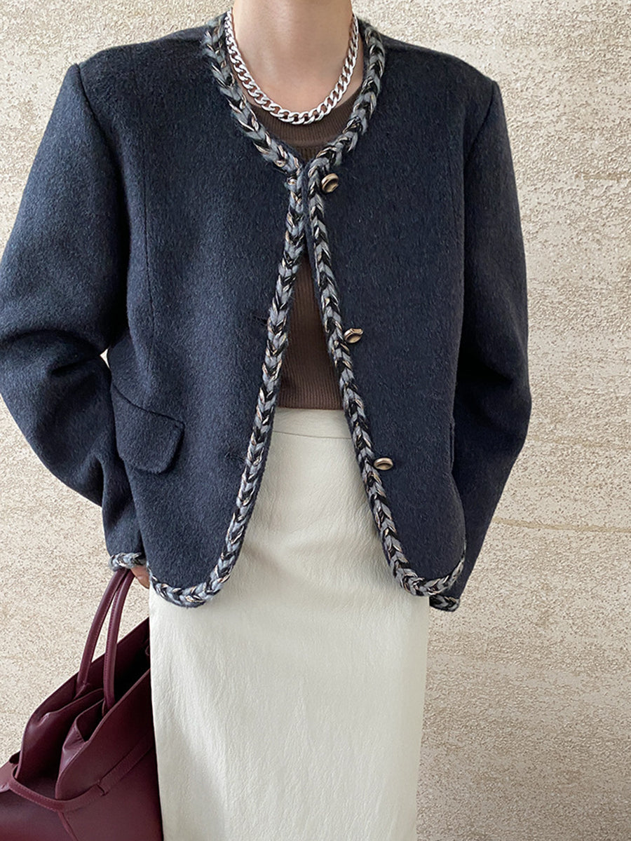 Derpai Wolljacke mit kontrastierendem Besatz und Taschen Damen
