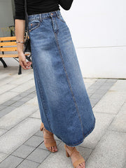 Derpai Langer Jeansrock mit hoher Taille Taschen und Knöpfen – Modischer Damenrock
