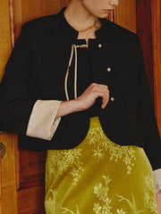 Derpai Elegante Jacke mit chinesischen Knöpfen Stehkragen und Taschen