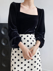 Derpai Schwarzes Samt-Top mit eckigem Ausschnitt – elegant & vintage