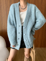 Derpai Strickjacke mit Knopfleiste Damen modisch Blau