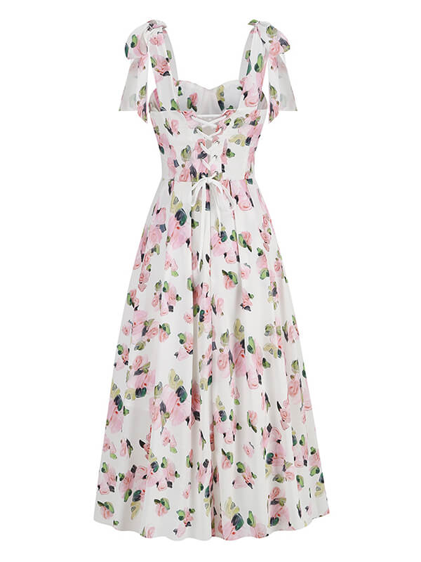 Derpai Midilanges elegantes Blumen-Abendkleid aus Chiffon