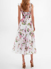 Derpai Midilanges elegantes Blumen-Abendkleid aus Chiffon