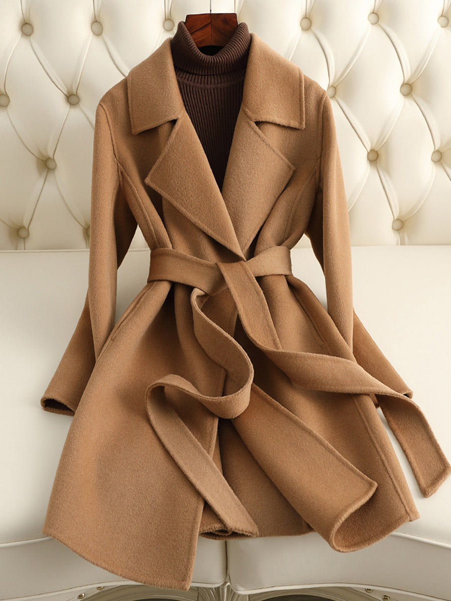 Derpai Eleganter Wollmantel mit Gürtel und Reverskragen Damen Weihnachten