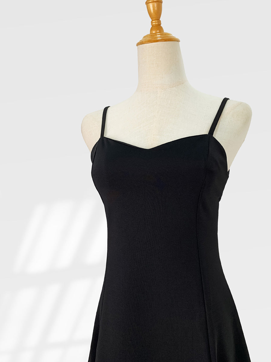 Derpai Schwarzes Trägerkleid im A-Linien-Schnitt – für Party & Cocktail