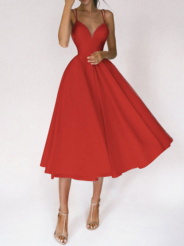 Derpai Midikleid im A-Linien-Schnitt mit feinen Trägern elegant – für Cocktail